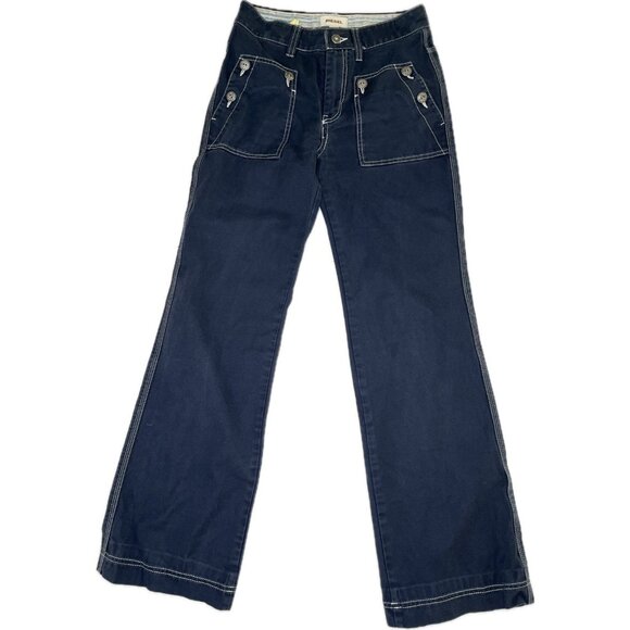 Y2k Diesel Women’s Wide Leg Navy Blue Canvas Pants White Stitching 25x31 - Picture 2 of 7